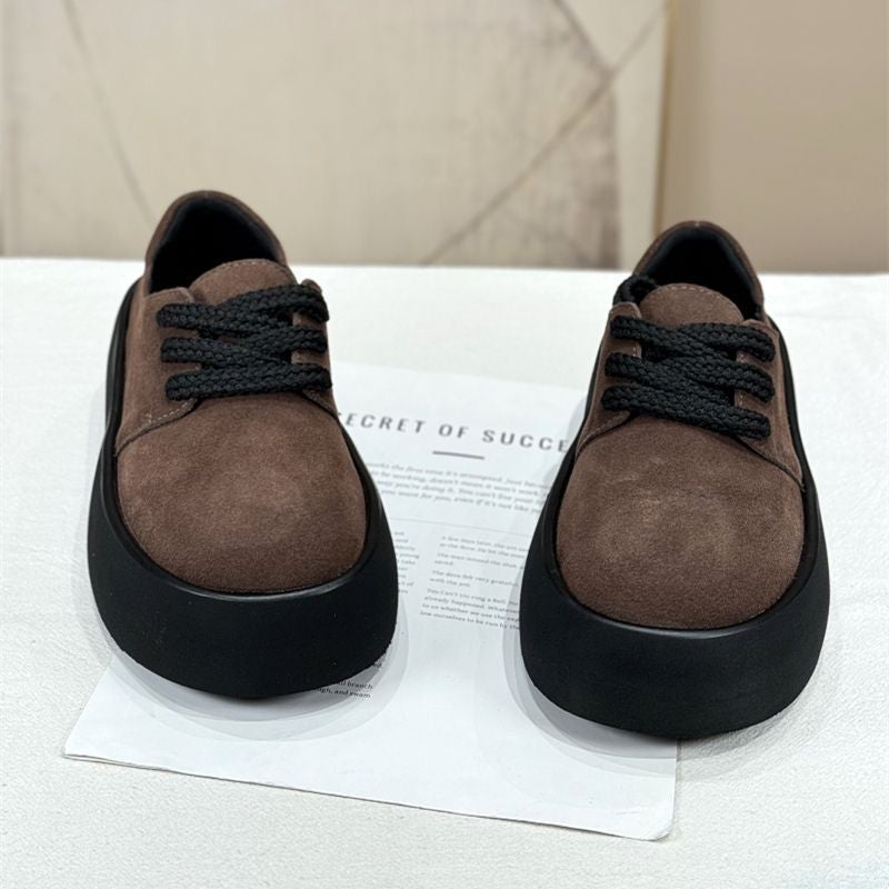 Retro Style Nubuck Leather Platform Shoes 2025 Spring New Thick-Soled Heightening Casual Shoes British Style Round-Toe Loafers - Image 2